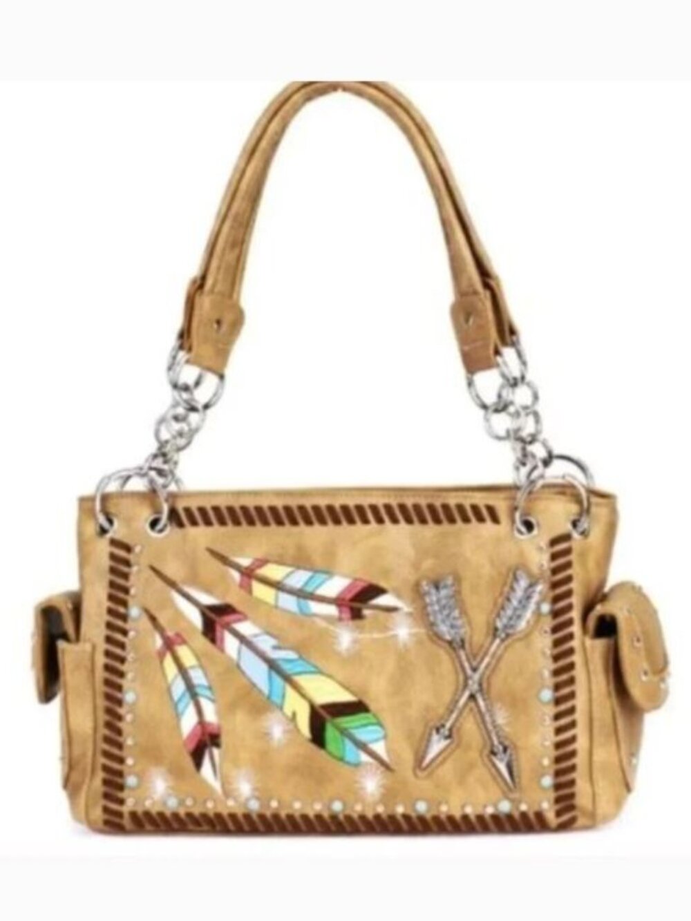 Tan Western Feather & Arrow Purse